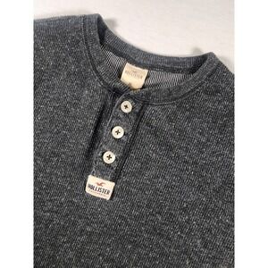Hollister Mens‎ Medium Casual Long Sleeve Henley Heathered Gray Base Layer Slim